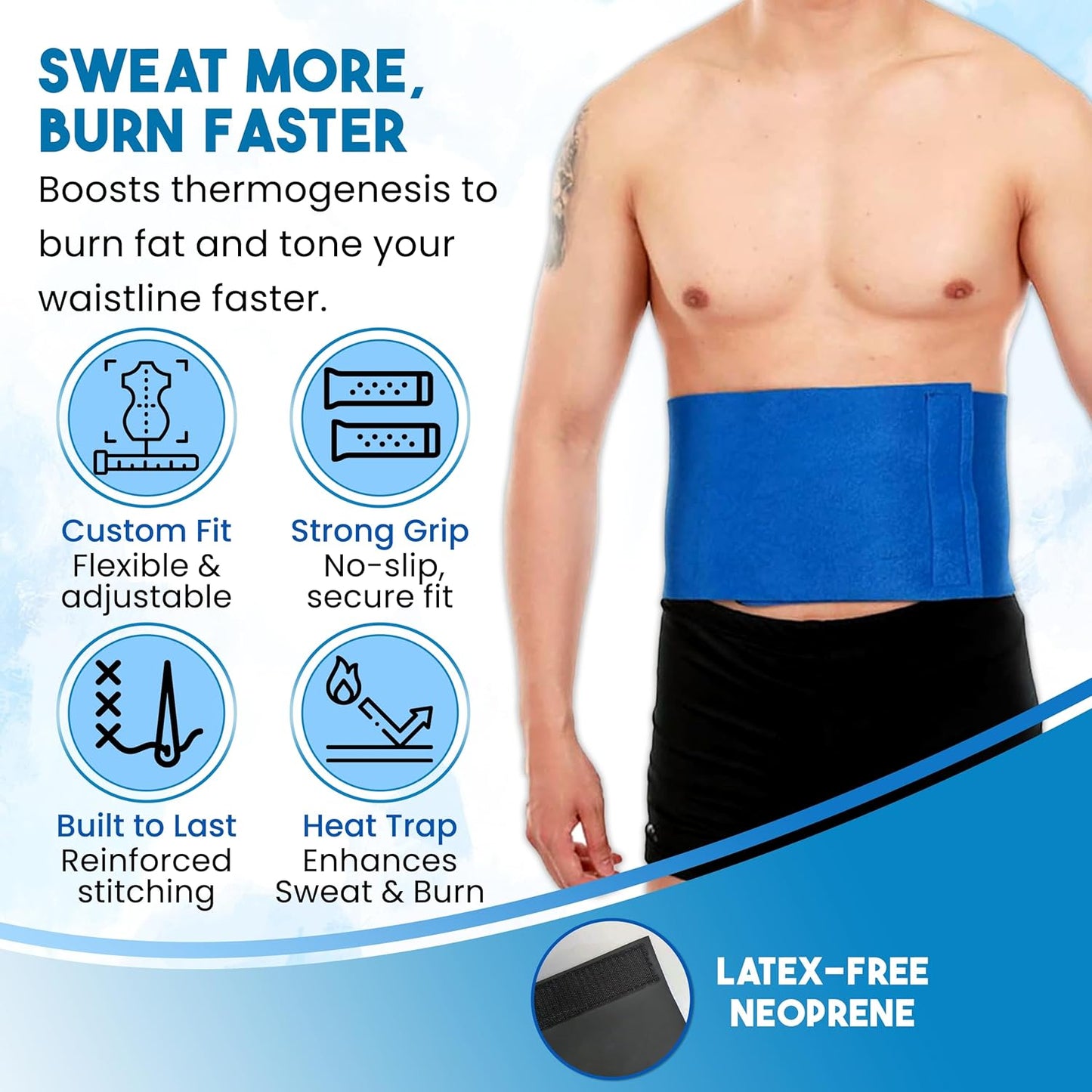 Waist Trimmer Belt for Women and Men – Slimming Body Shaper for Weight Loss – Sweat Band Wrap Ab Stomach Fat Burner Slimming Belt Blue
