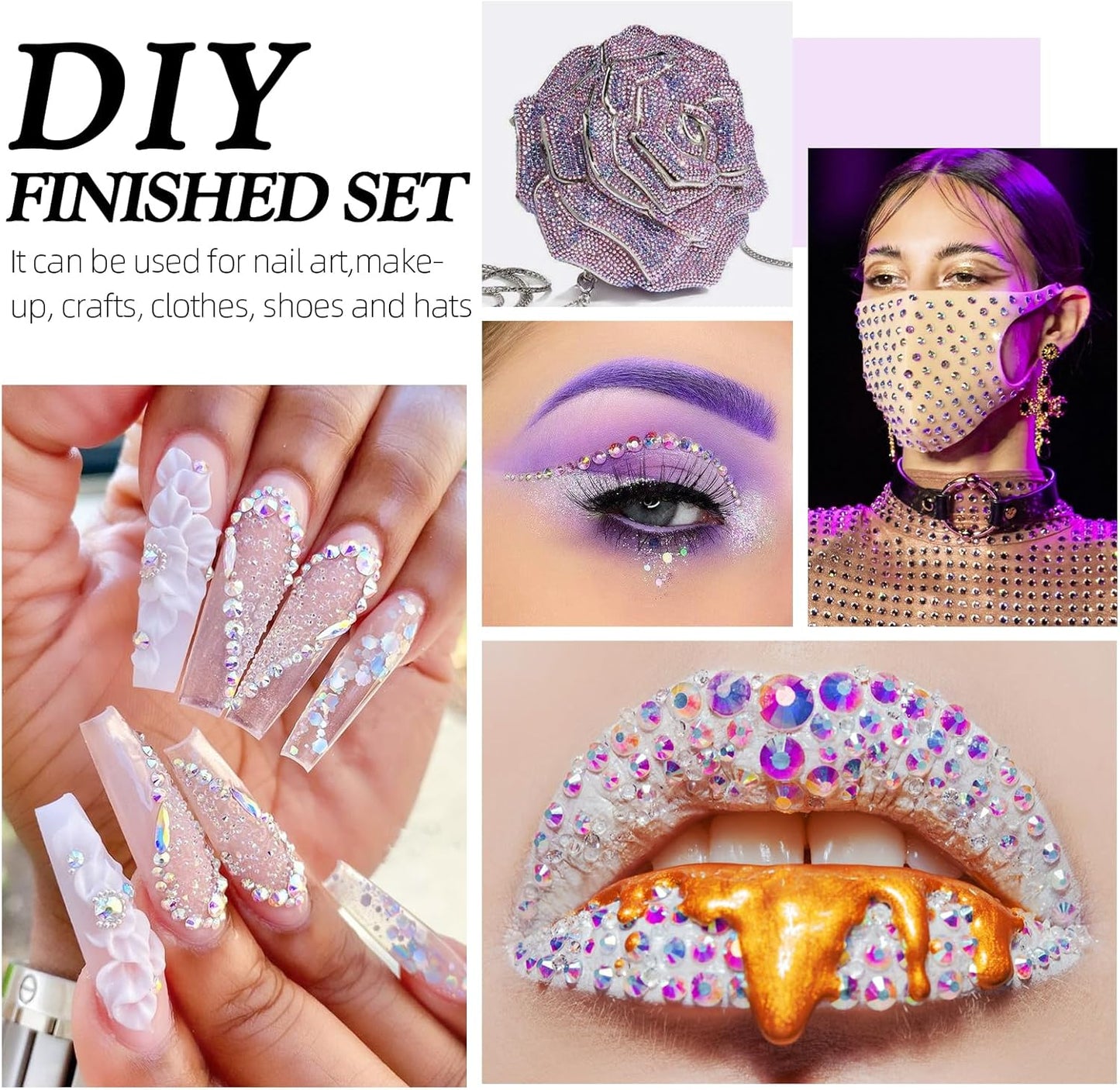 Crystal AB Flatback Rhinestones, Glass Rhinestones for Nail Art and Craft, Glue Fix, Loose Crystal Gemstones(Crystal AB, SS20, 1440pcs, 4.6-4.8mm)