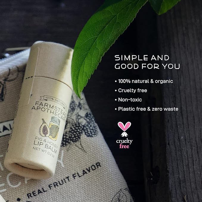 Farmstead Apothecary 100% Natural Lip Balm with Organic Beeswax, Organic Shea Butter & Organic Coconut Oil, Fig & Honey 0.25 oz