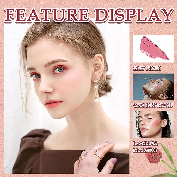 Cream Blush Stick,Multi-Use Makeup Blush Stick,Blendable Long Lasting Waterproof Blush Stick,Soft Tinted Moisturizer Cream Face Blush Makeup Stick for Cheeks & Lips Tint (#01 Shy Pink)