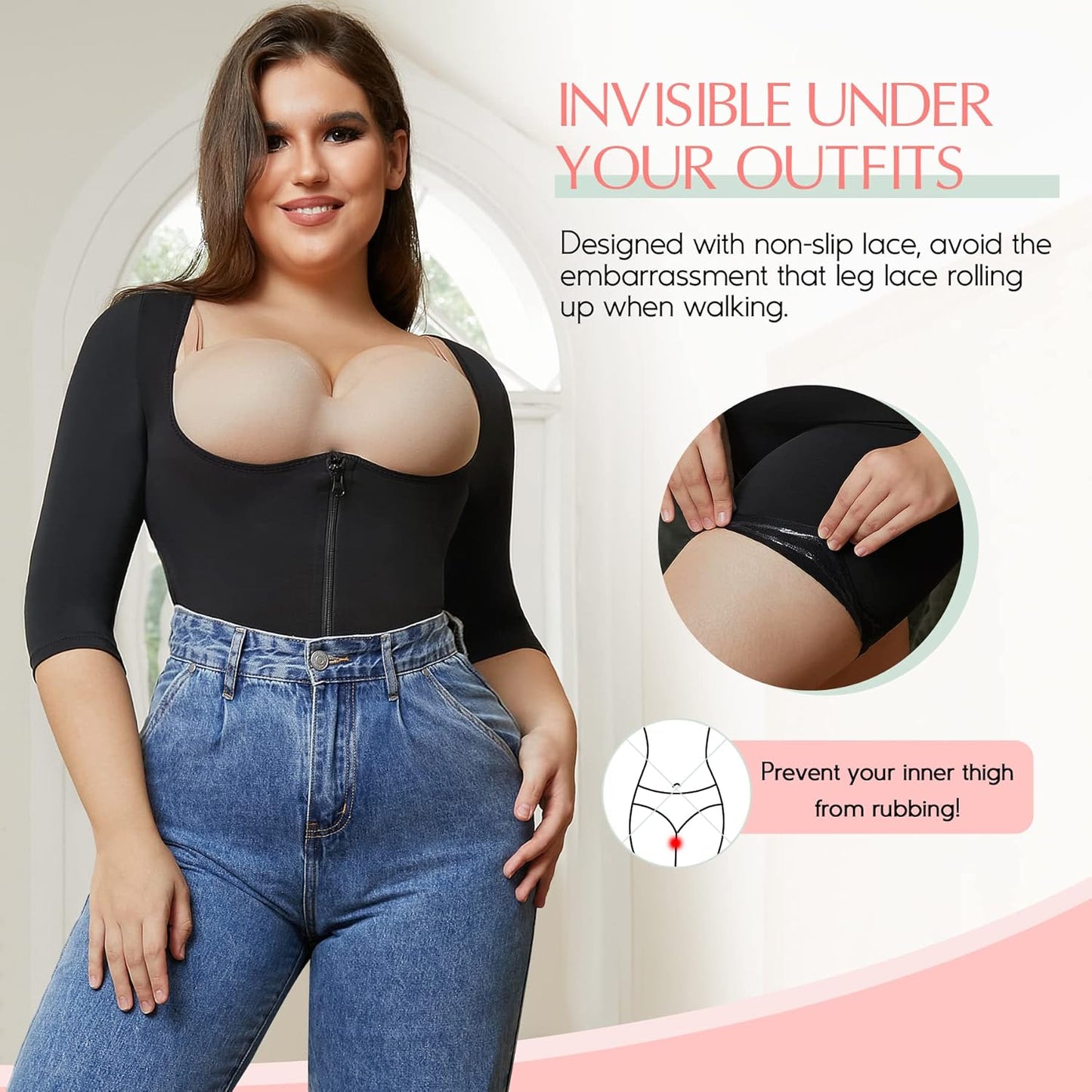 MERYOSZ Full Body Waist Trainer for Women Zipper Tummy Control Bodysuit Upper Arm Shaper Open Bust Slimmer Corset Shapewear