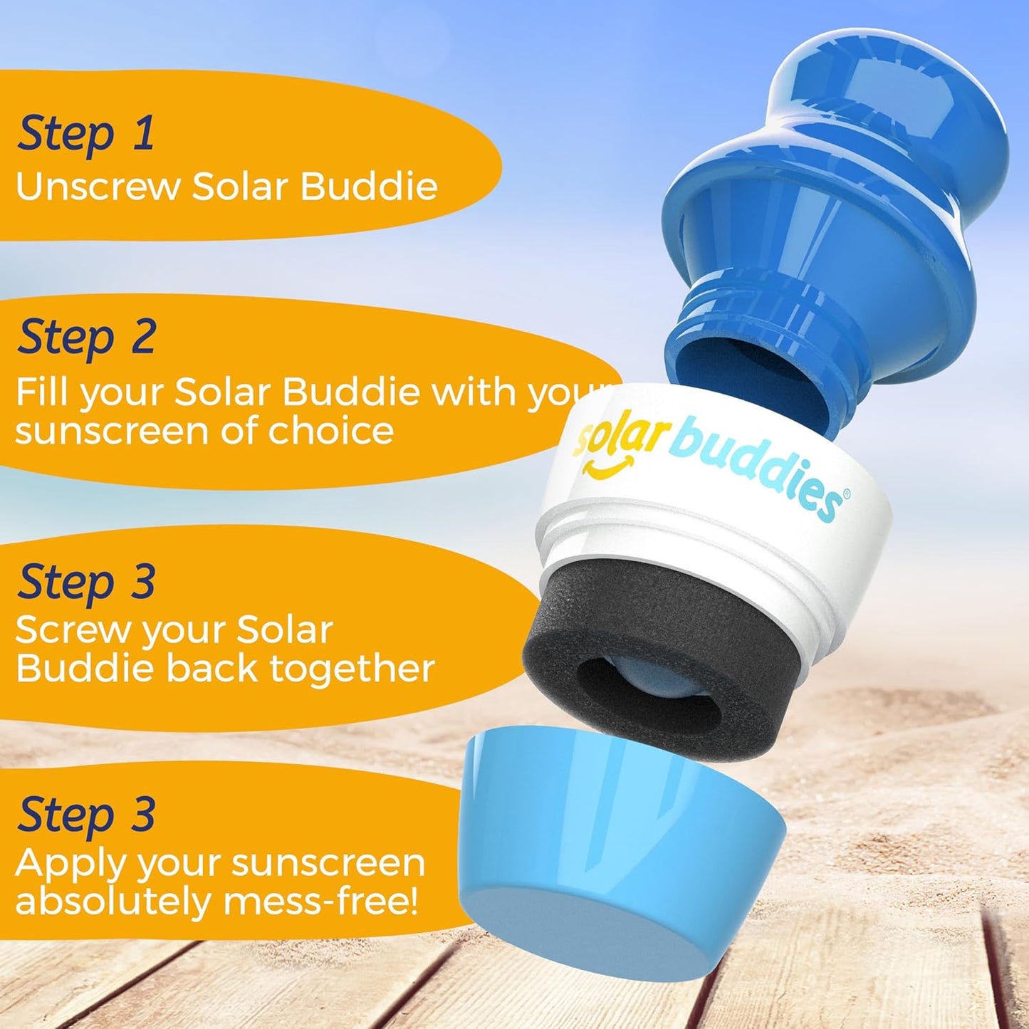 Solar Buddies Bag Bundle & Carabina Clip - Full Blue - Refillable Roll on Sponge Sunscreen, Suncream & Lotion Applicator For Kids, Adults & Families - Holds 3.4fl oz, Perfect Size for Travel