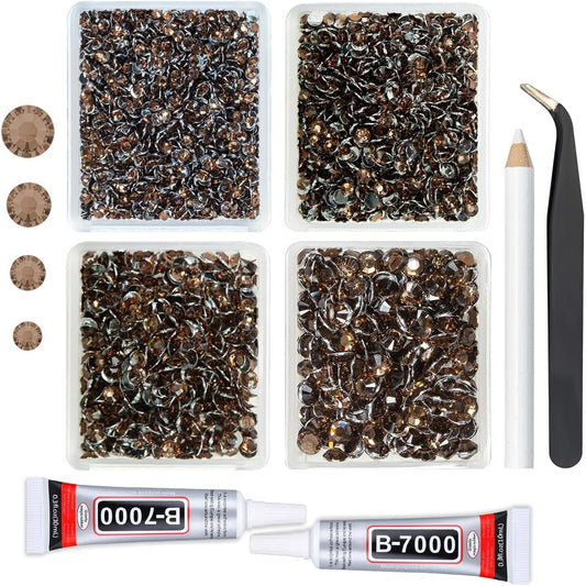 Brown Crystal Resin Rhinestones w B7000 Jewelry Glue for Bedazzling Crafting Coffee Flatback Stones 3mm 4mm 5mm 6mm Diamonds Crystals Gems Charms for Nails Face Eye Makeup Tumblers Crafts Decor