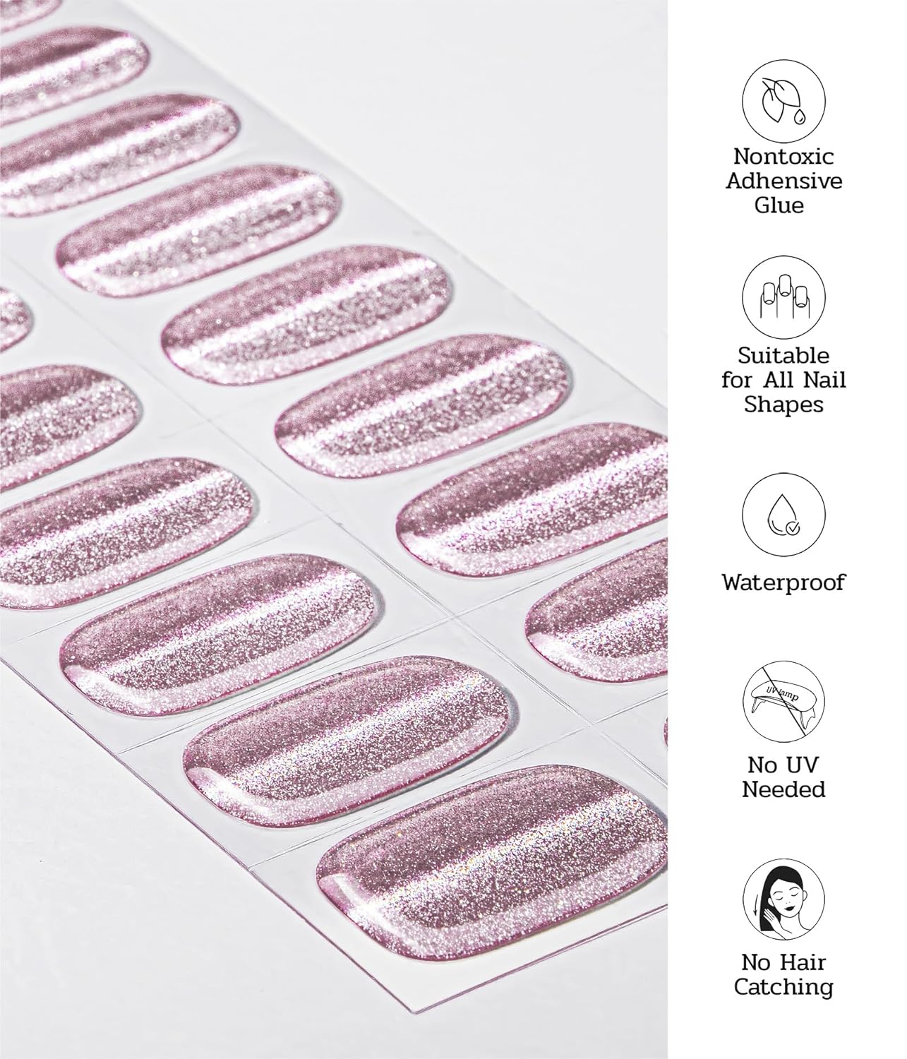 Nail Polish Strips - 22 Pcs Salon Quality Gel Nail Stickers - Long Lasting Wraps (Pixie Dust Pink)