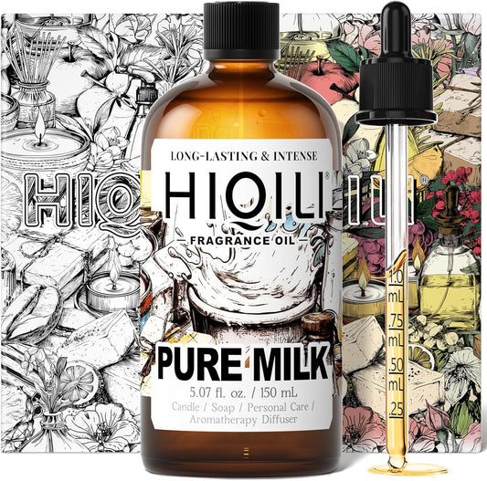 HIQILI Pure Milk Fragrance Oil for Home Diffuser, Ideal for Making Soap, Candles, Sugar Scrub, Skin & Body, Pet Safe - 5.07 Fl Oz