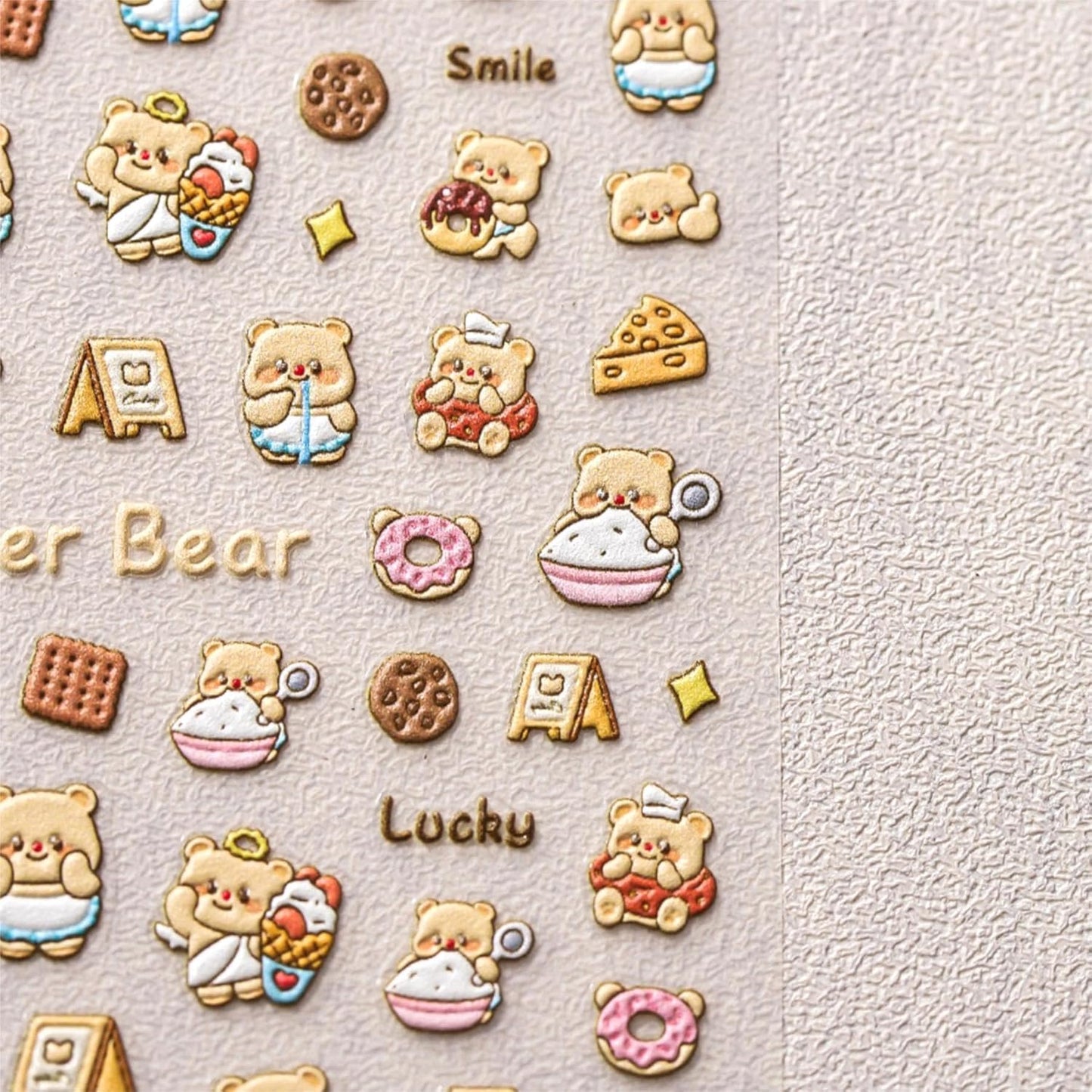 Dedyel Cute Nail Stickers 5D Embossed Cartoon Bear Kawaii Animal Self-Adhesive Nail Decals for Women Girls Kids Nail Art Decoration