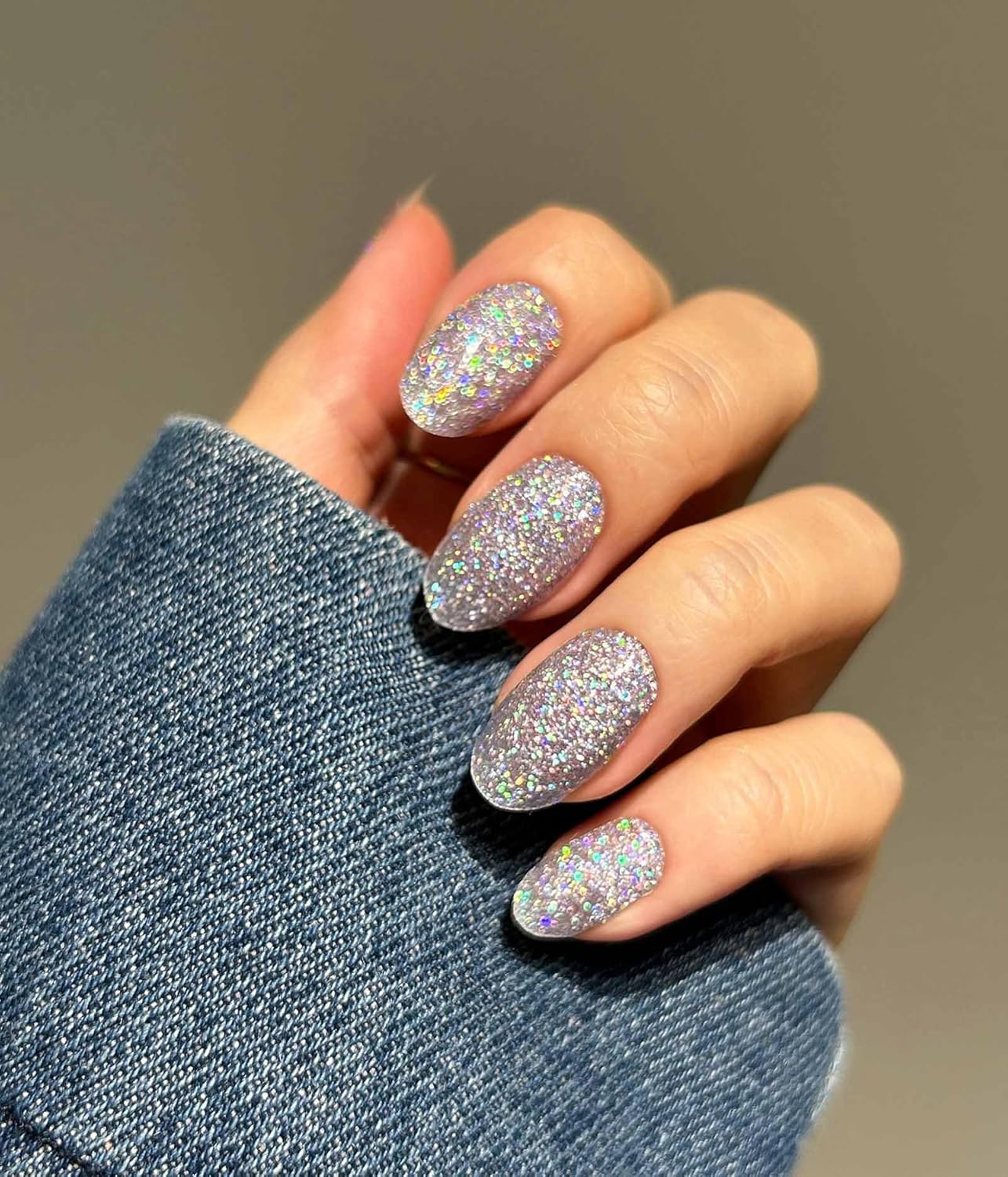 Nail Polish Strips - 22 Pcs Salon Quality Gel Nail Stickers - Long Lasting Wraps (Lightning Storm Silver Glitter)