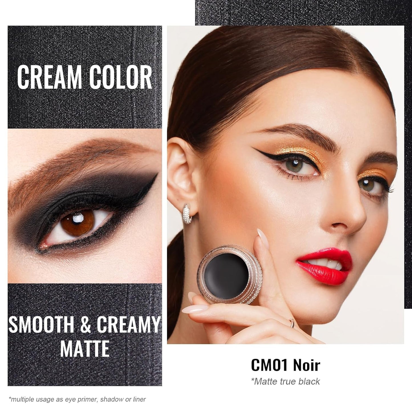 Oulac Matte Eyeshadow - Black Matte Finish Blendable Smokey Eye, Waterproof & Longwear Up to 12H Intense Color for Halloween Makeup, Goth Makeup