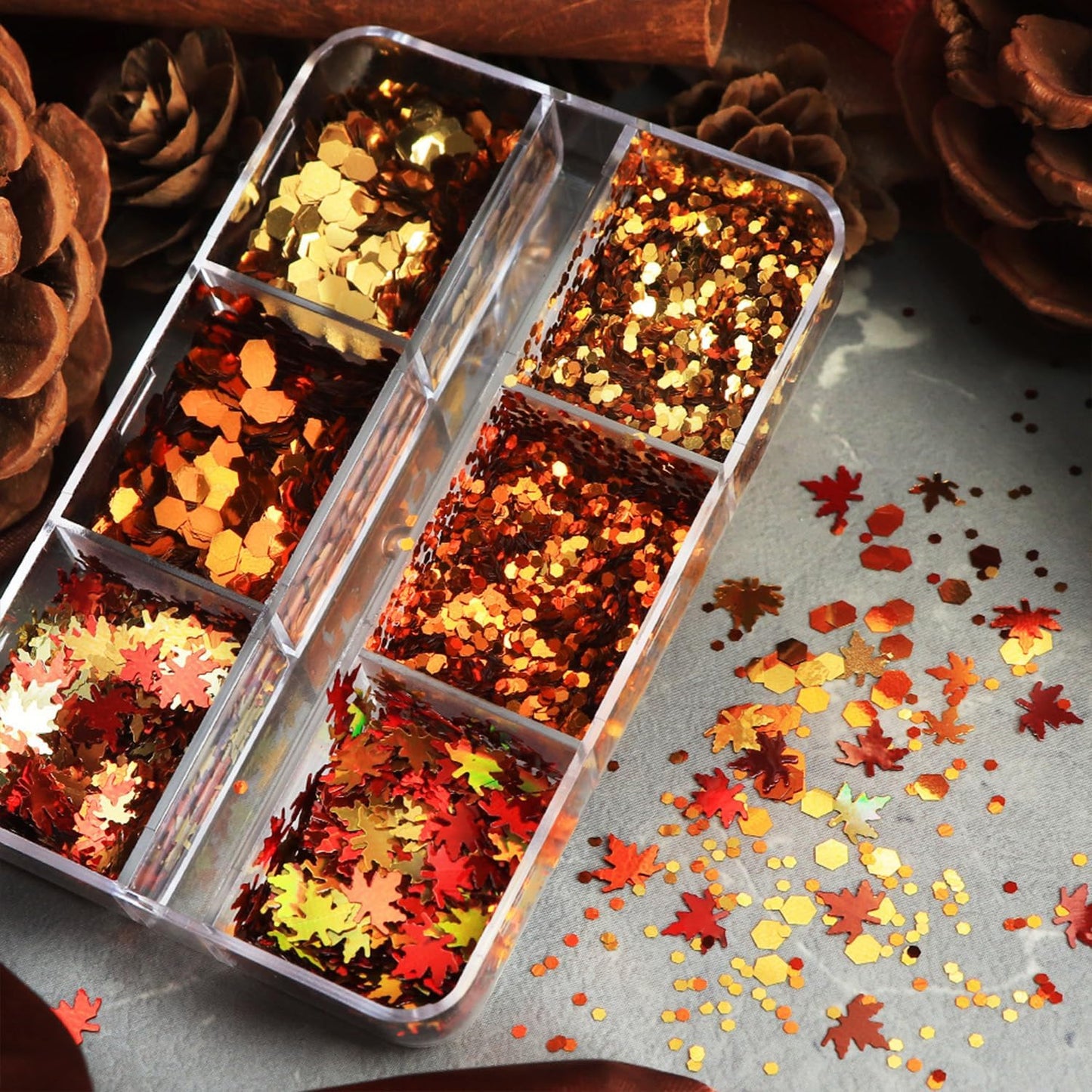 Thanksgiving Glitter Maple Leaf Nail Sequins Fall Nail Flakes Design Nail Charms Holographic Mixed Color 3D Confetti Autumn Nail Art Stickers Maple Leaves Nail Glitter Sequins for Women