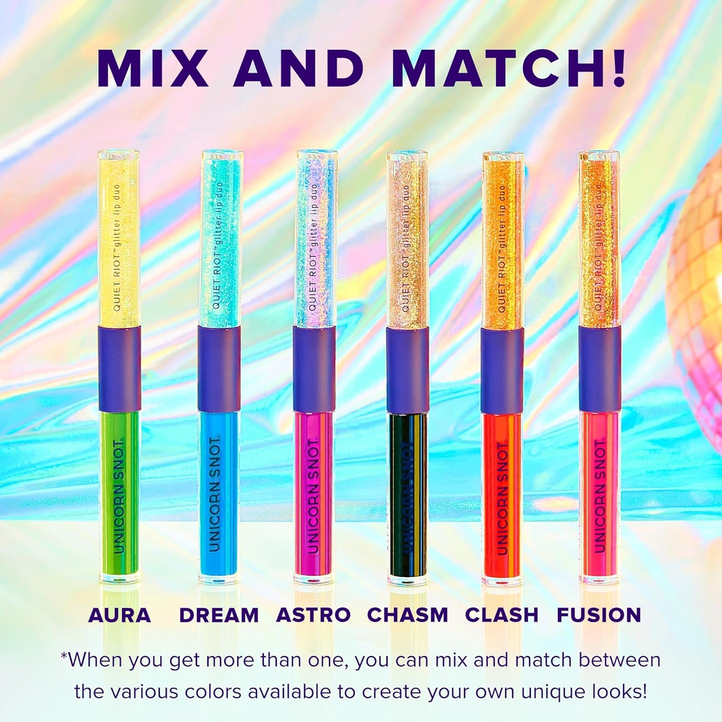 UNICORN SNOT Quiet Riot™ Plastic-Free Glitter Lip Duo | 2-in-1 Set w/Matte Lipstick & Sparkly Glitter Lip Gloss | Halloween Costume Makeup | 0.15oz Blue Lipstick & 0.16oz Gloss (Dream)