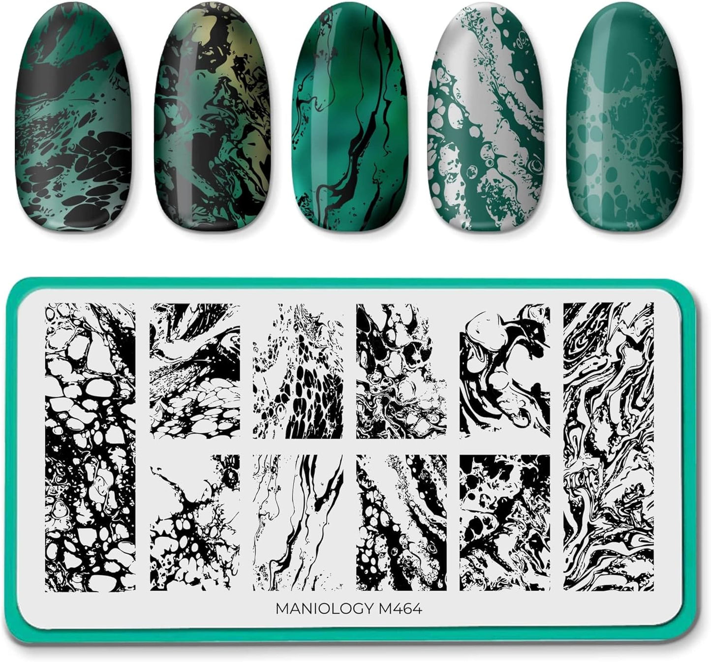 Maniology Fluid Art Special FX Nail Stamping Plate, Water Marbling Designs DIY Manicure, Marble Effect Patterns - Reusable, Rectangular, Stainless Steel Nail Art Template