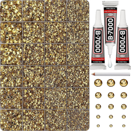 30000Pcs Resin Rhinestones Set for Crafting Bedazzling, Citrine Flatback Gems Jewels for Crafts Clothes Shoes Fabric Outfit Nails Makeup, Flat Back Crystal 2-6mm with b 7000 Glue