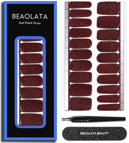 Nail Polish Strips Long Lasting, 20Pcs Wraps, Easy Apply& Remove Salon Quality Gel Nail Stickers (Melting Brown)