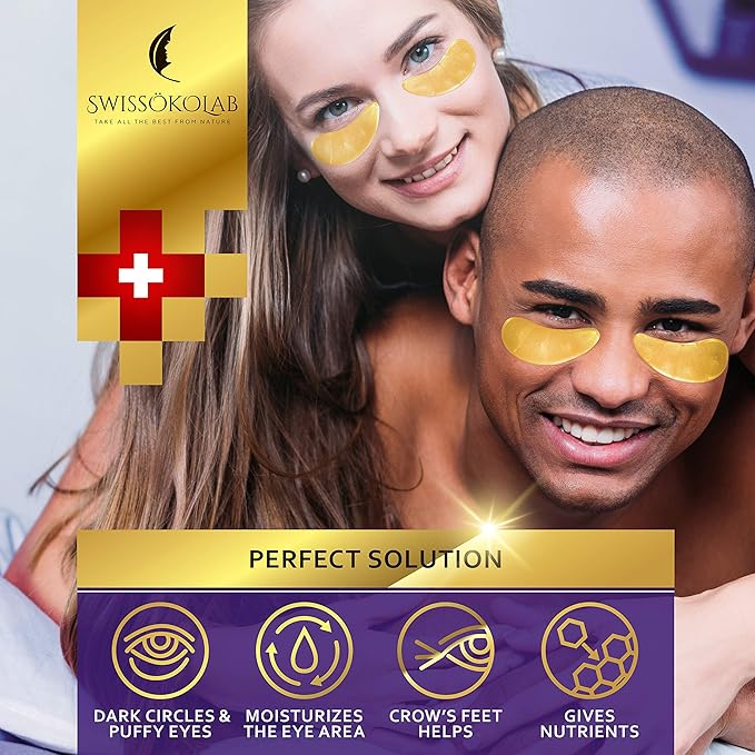 SWISSÖKOLAB Under Eye Patches For Puffy Eyes 24k Gold Eye Mask Dark Circles And Puffiness Collagen Eye Gel Pads Moisturizing & Reducing Wrinkles Anti-Aging Hyaluronic Acid (Revitalising)