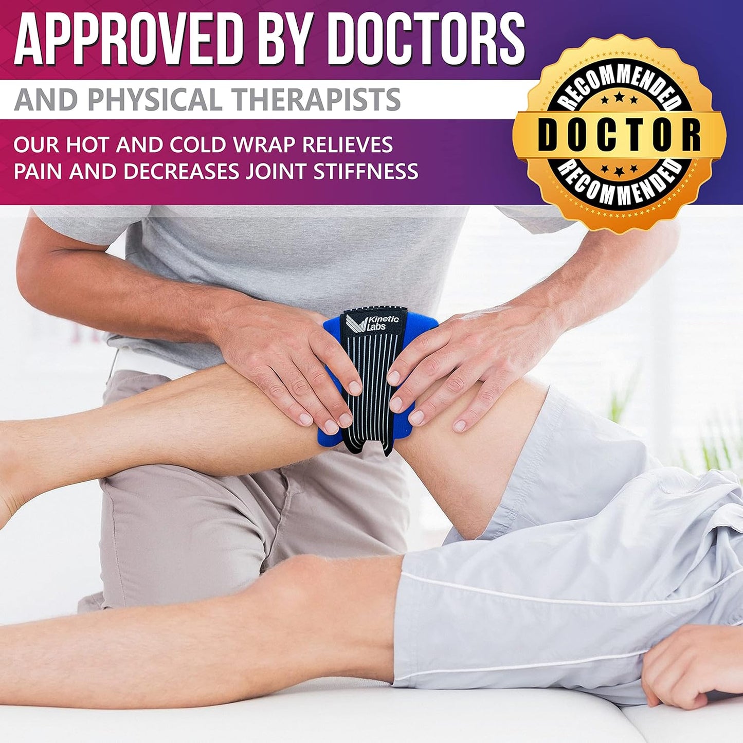 Ice Pack Wrap with Elastic Strap by Kinetic Labs - Hot Cold Gel Pack for Injuries - Reusable Ice Pack for Neck Foot Ankle Head Wrist Leg Shoulder Arm Thigh Knee Surgery (Regular)