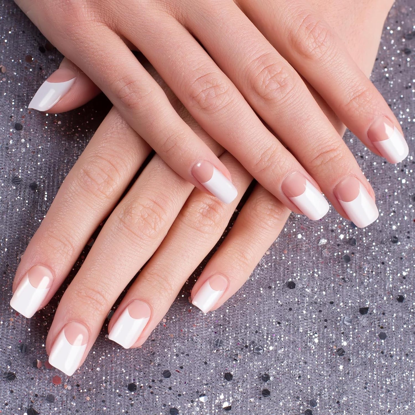 Semi Cured Gel Nail Strips-Semi-Cured Gel Nail Stickers French Tip Quick Press Ons for Busy Women Gym & Sauna Safe,Salon-Quality,Long Lasting Works with Any UV/LED Lamps(Basic French)