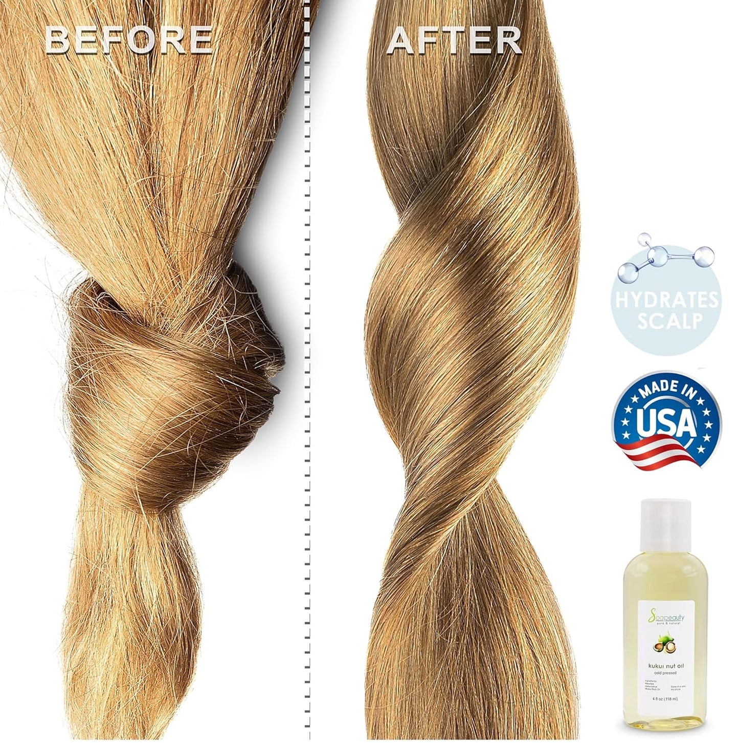 Soapeauty Kukui Nut Oil | 100% Pure & Natural | Cold Pressed | Moisturizing Oil for Skin, Hair, and Soap Making | 2 fl oz