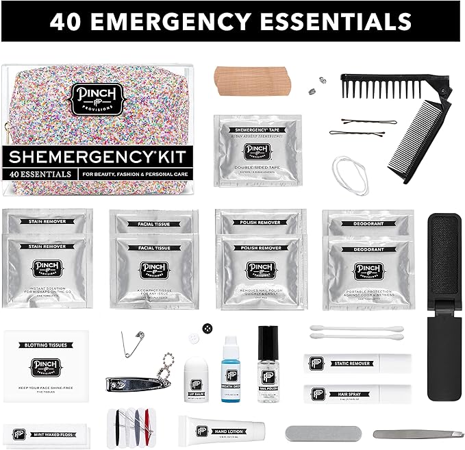 Pinch Provisions Shemergency Kit for Her, 40 Emergency Essential Items, Compact, Multi-Functional Pouch, Gift for Women, Birthday, Bachelorette Parties, and More!