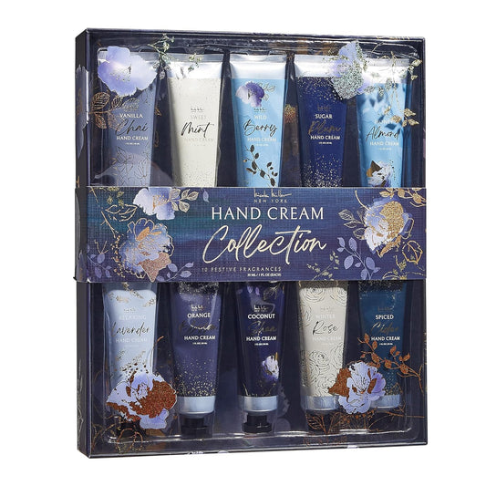 Nicole Miller New York 10-Piece Festive Fragrance Hand Cream Collection - 30ml Each Bottle, Ultra Hydrating Luxury for Your Hands, Navy Floral