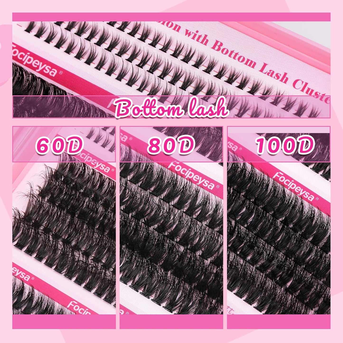 Focipeysa Cluster Eyelash Extensions Fluffy Eyelash Clusters with Bottom Lashes 14-20mm Lash Clusters 315pcs Individual Eyelash DIY Lash Extension for Beginners (60D 80D 100D Mixed)