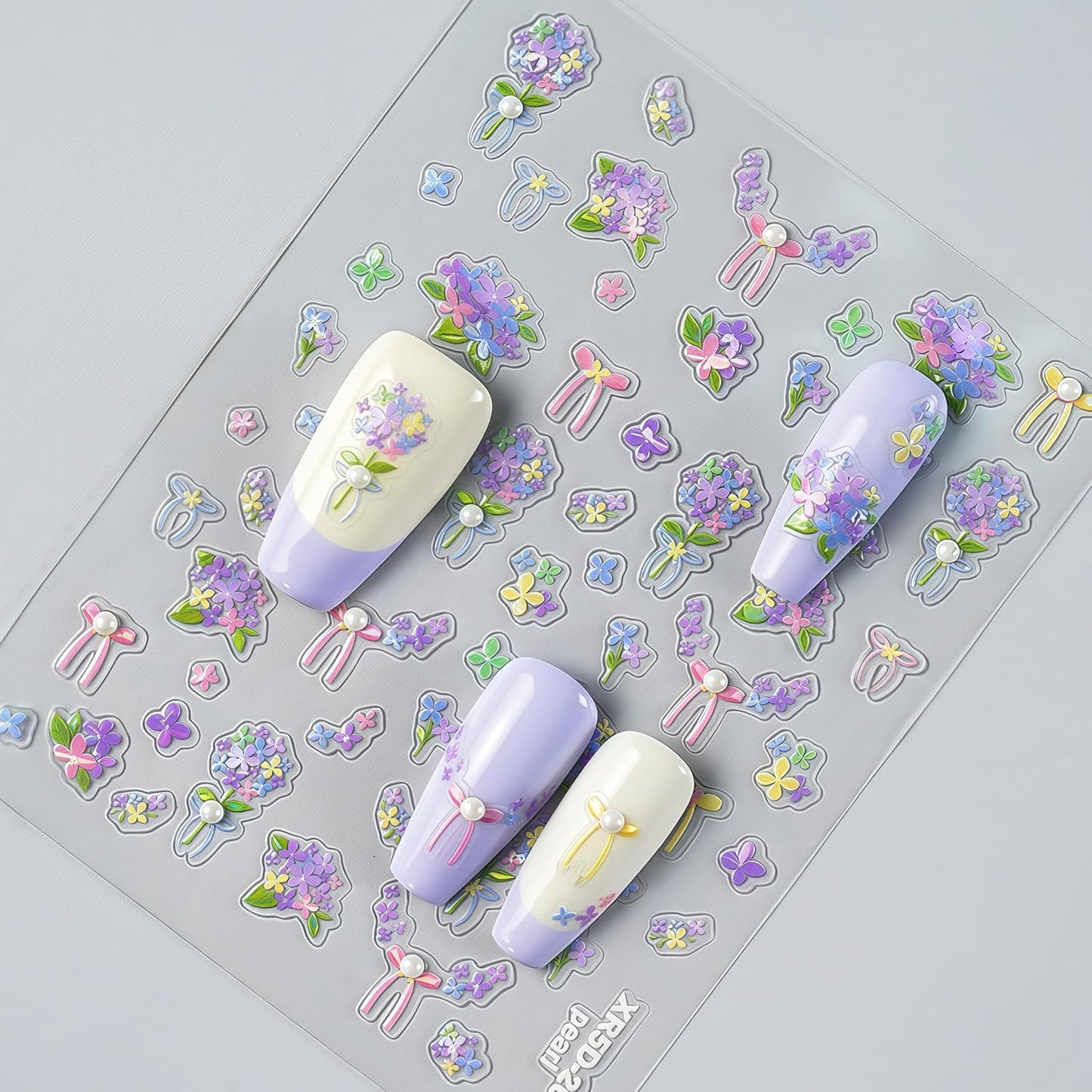 Flower Shell Light Nail Stickers 5D Embossed Self-Adhesive Floral Pearl Crystal Diamond Design Decals Spring Summer Daisy Nail Art Charms for Women DIY Decorations Exquisite Cardboard 1Sheets Set
