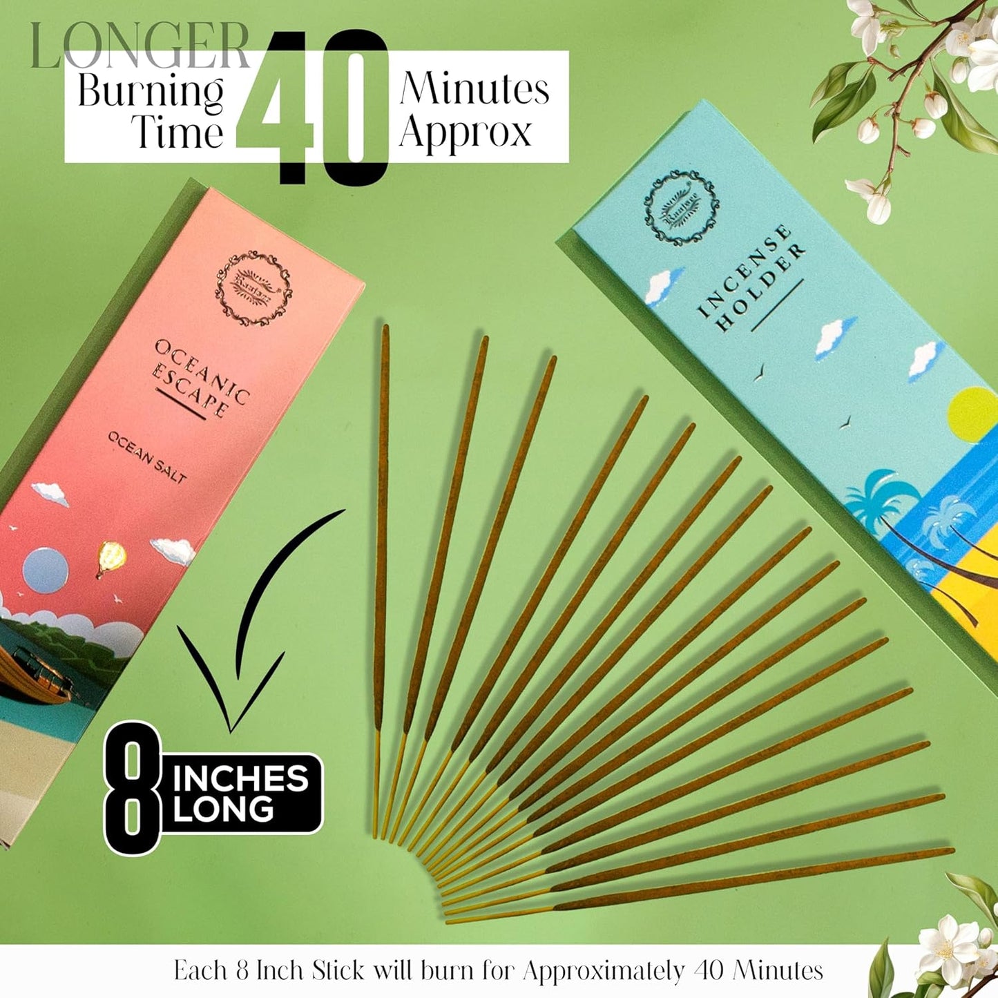 Raajsee Incense Sticks Natural, Set of 6 Organic Incents –120 Insence-Sticks with Holder– Aromatherapy Gifts, Non Toxic Clean Burning for Spiritual Cleansing – Ocean Salt, Grape Fruit Clove, Sage