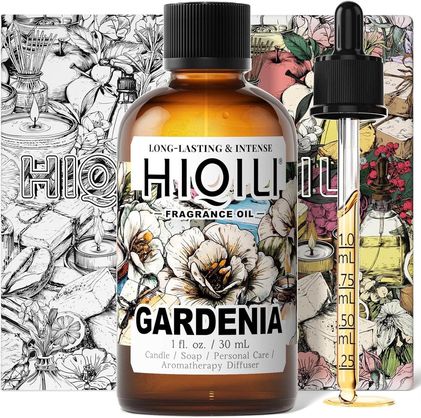 HIQILI Gardenia Fragrance Oil for DIY Candle, Soap & Perfume Making, Add to Essential Oil Diffuser, Body Wash, Long-Lasting - 1 Fl Oz