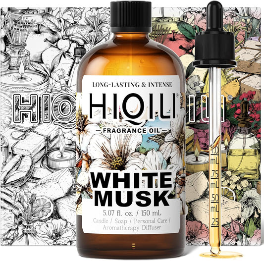HIQILI White Musk Fragrance Oil, Candle Scents for Candle Making, Soap Making Supplies, Musk Perfume for Women, for Diffuser Use - 5.07 Fl Oz