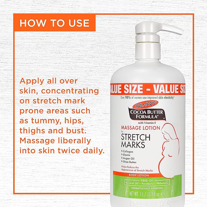 Palmer's Cocoa Butter Pregnancy Stretch Mark Lotion with Shea Butter, Oils, Collagen, and Elastin, 33.8 and 8.5 Ounces