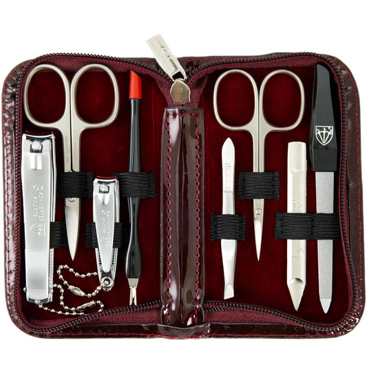 3 Swords Germany – Brand Quality 8 Piece Manicure Pedicure Grooming kit Set for Professional Nail Care with Synthetic Leather case Burgundy - Made in Germany