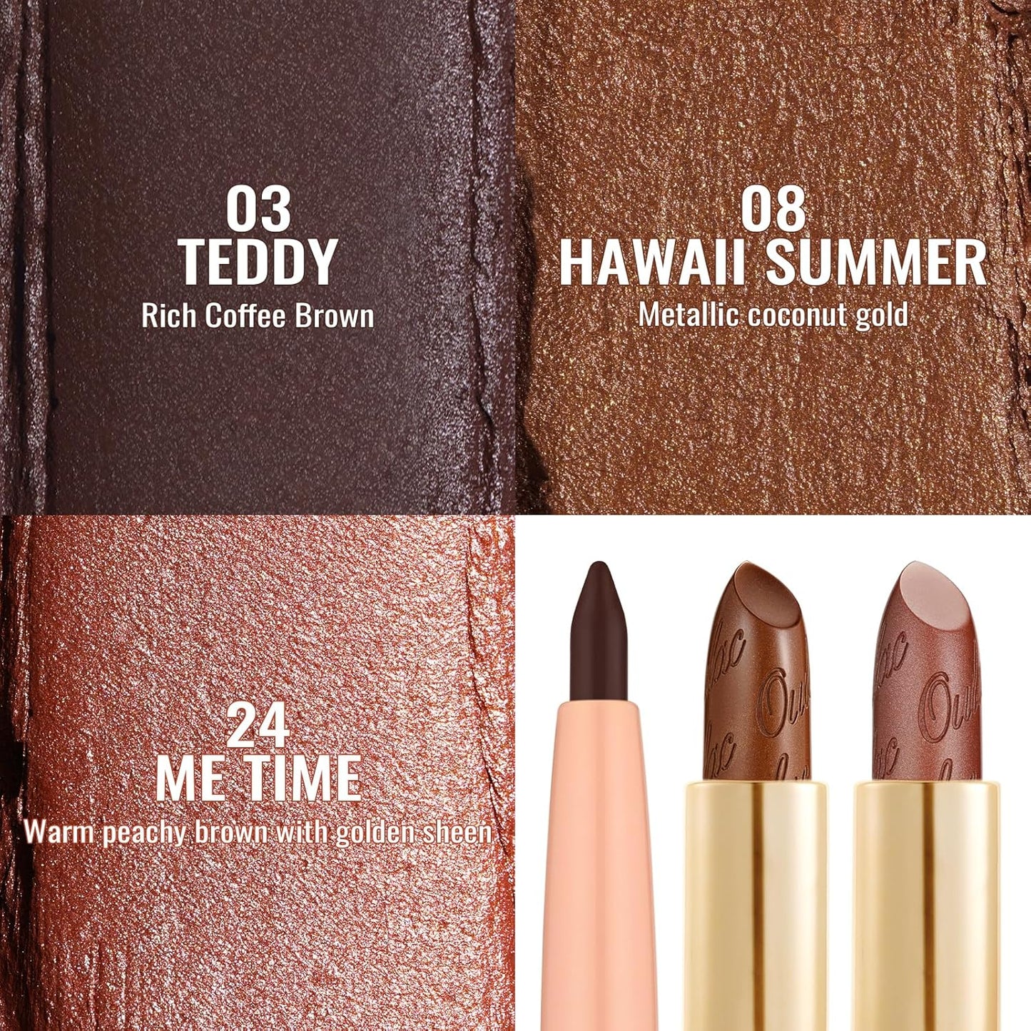 Oulac Lipstick & Lipliner Set 3PCS High Impact Lipcolor with Moisturizing Formula, Vegan Beauty, Full-Coverage Lip Color, Gift Lipstick for Women, 03+08+24