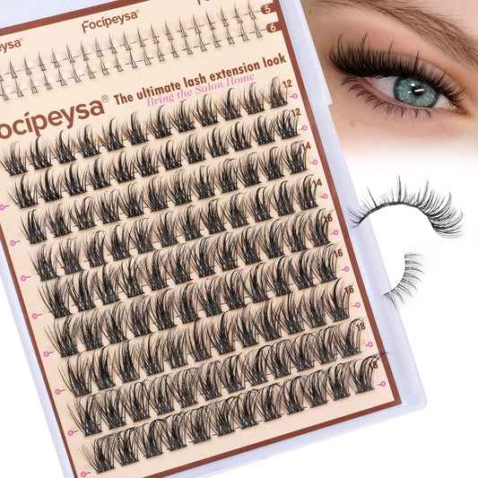 Focipeysa Natural Wispy Lash Clusters Manga Eyelash Clusters Spiky Eyelash Extensions C Curl Individual Lashes Extensions Spike Individual Lashes 12-18mm with Bottom Lashes Clusters DIY Lash at Home