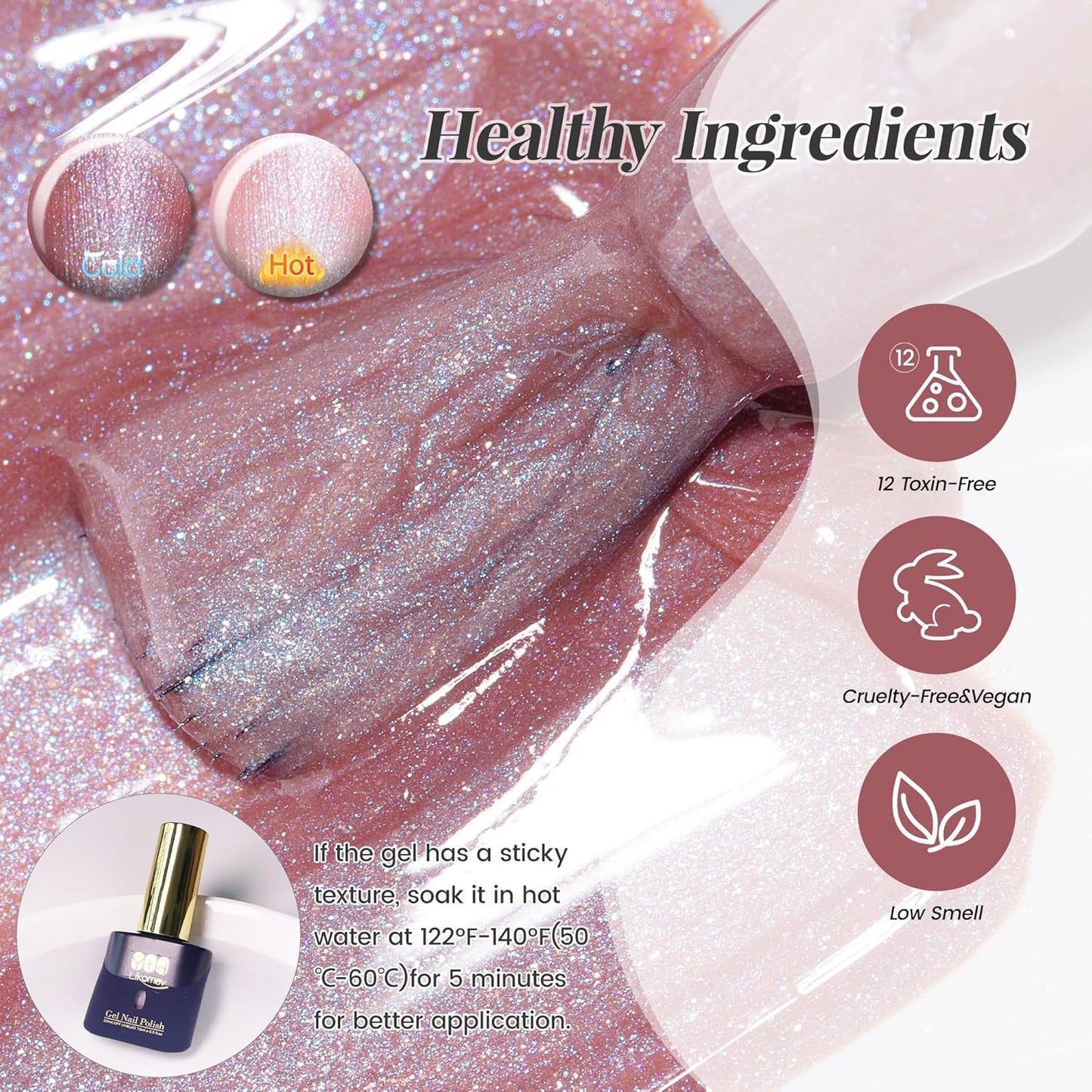 YTD Likomey Pearl Thread Color Changing Gel Nail Polish,15ml Nude Pink To Rose Pink Shell Mermaid Drawing Pearlescent Glitter Mood Temperature Change Colors,Fall Winter Thermal Manicure UV Gel,WB423
