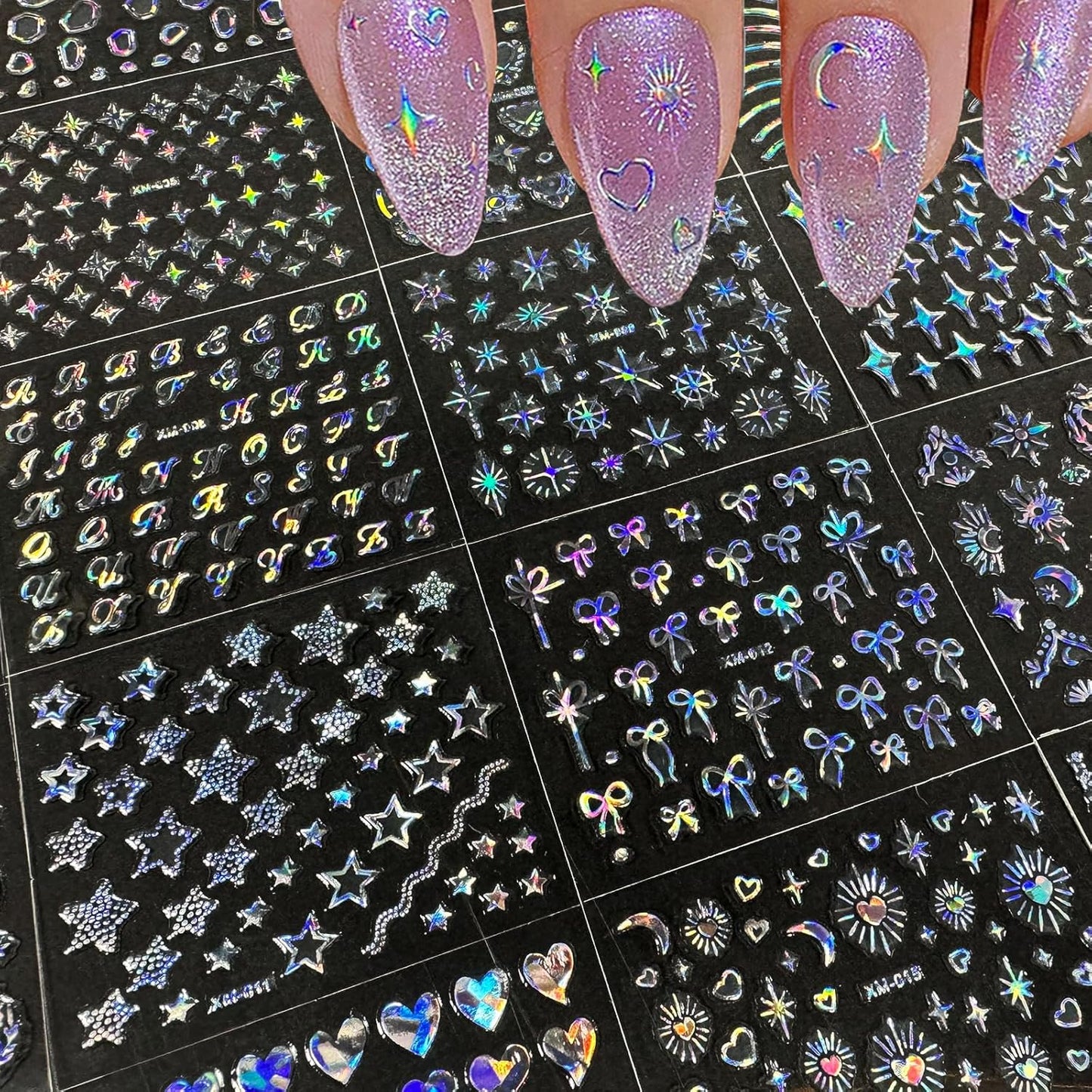 30 Sheets Star Nail Art Stickers Aurora Star Line 3D Self Adhesive Nail Stickers for Nail Art Moon Stars Nail Decals Heart Nail Supplies for Women and Girls Manicure DIY Decoration