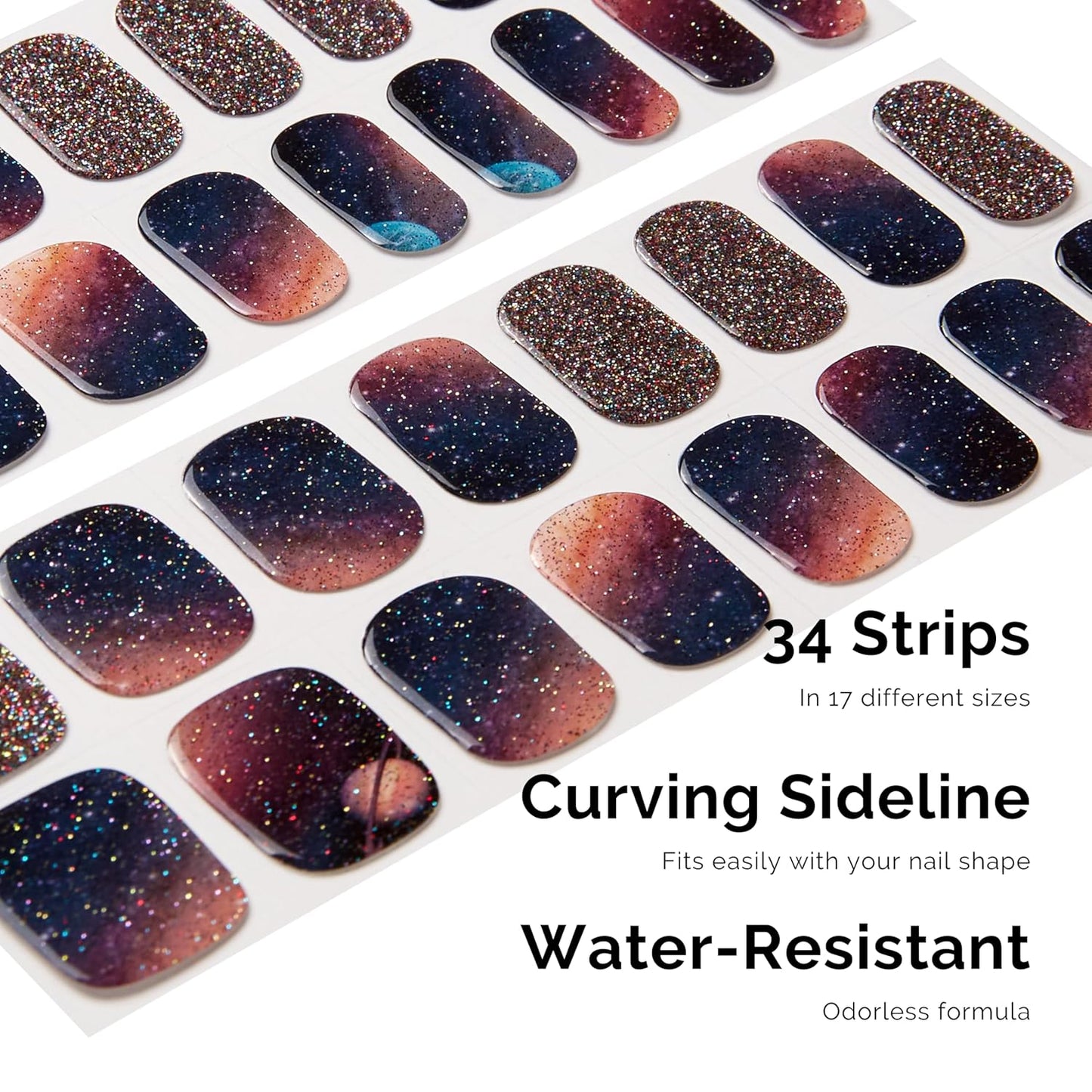 NAILOG Semi Cured Gel Nail Strips 34 pcs| Buy 2 Get 1 UV Lamp | Long Lasting Nail Polish Sticker Wraps with Glossy Gel Finish, Milky Way