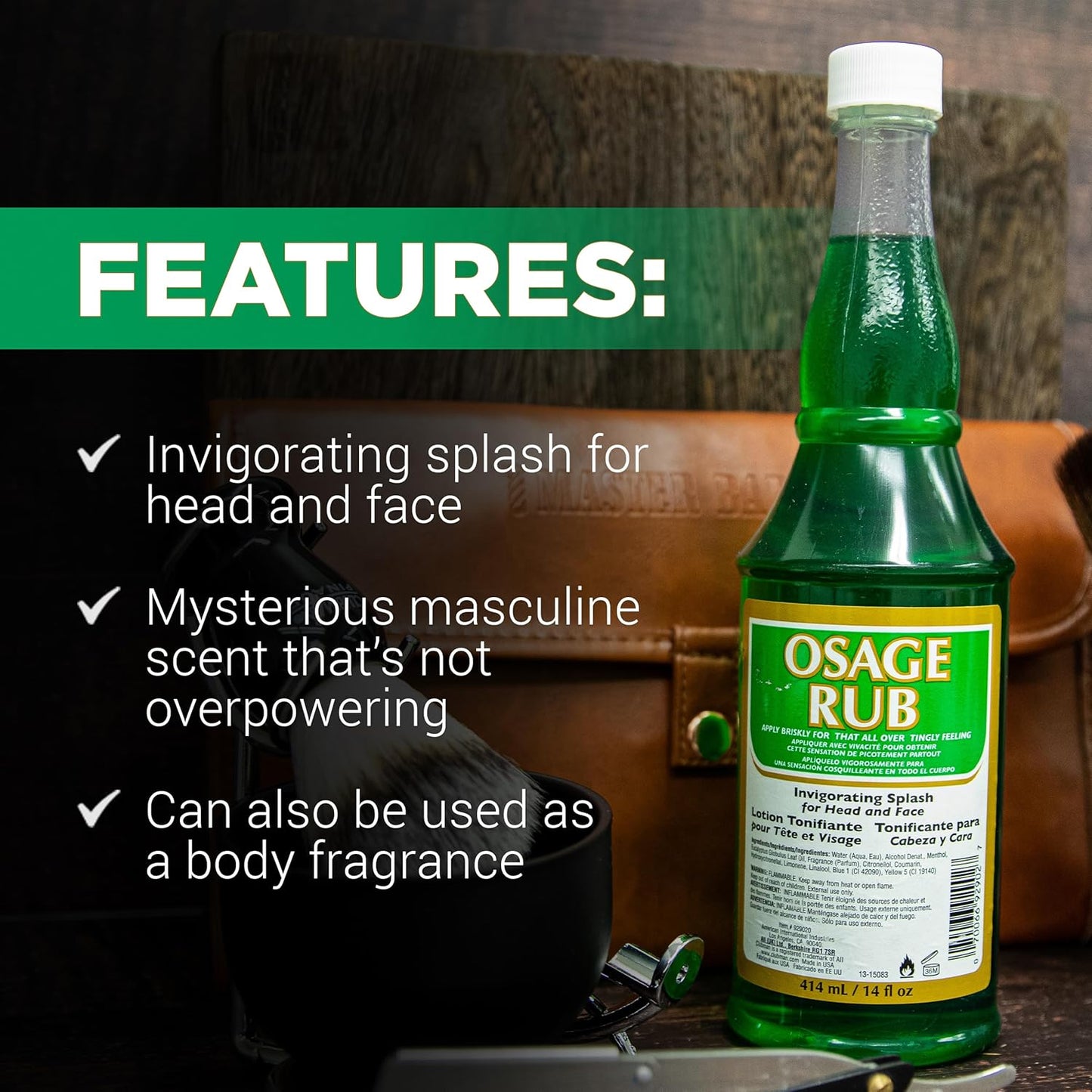 Clubman Jeris Osage Rub Professional Size - 14 fl oz Hair Tonic for Men, Refreshing and Invigorating Experience, Perfect for Men's Grooming Needs