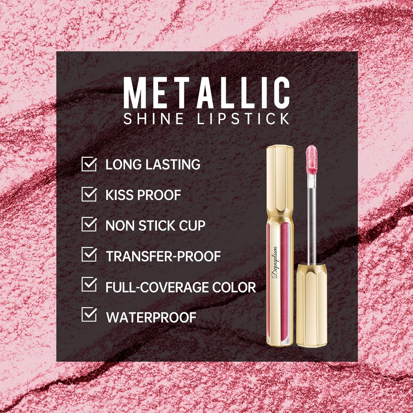 light Pink Lipsticks for Women Metallic Lipstick Long Lasting Non Stick Cup Lip Gloss, Shimmer Lightweight Hydrating Full Coverage Lip Color, DP114 Daytime